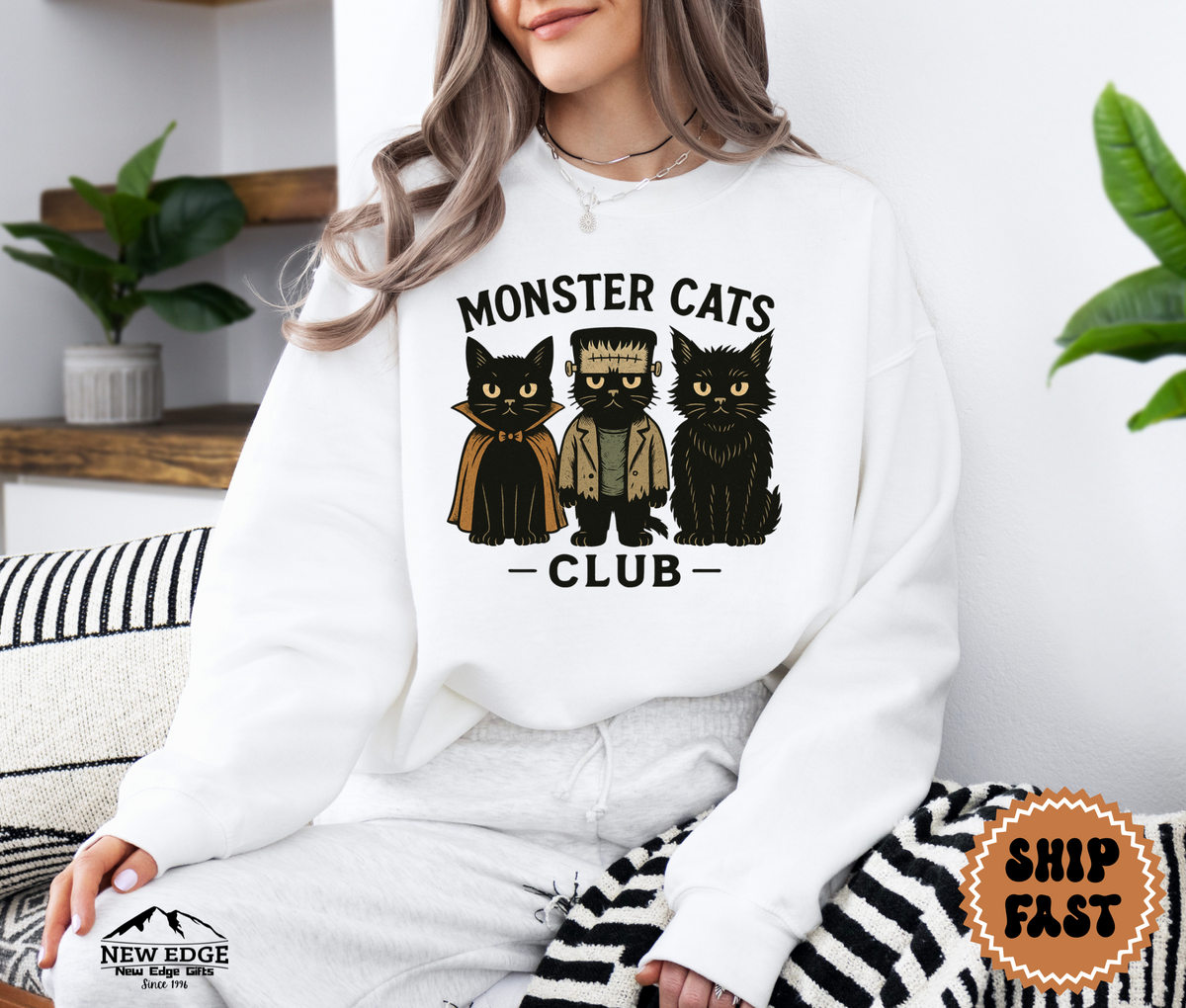 Unisex Monster Cats Club Halloween Sweatshirt | Spooky Cat Lover Pullover | Cozy Gothic Fall Crewneck