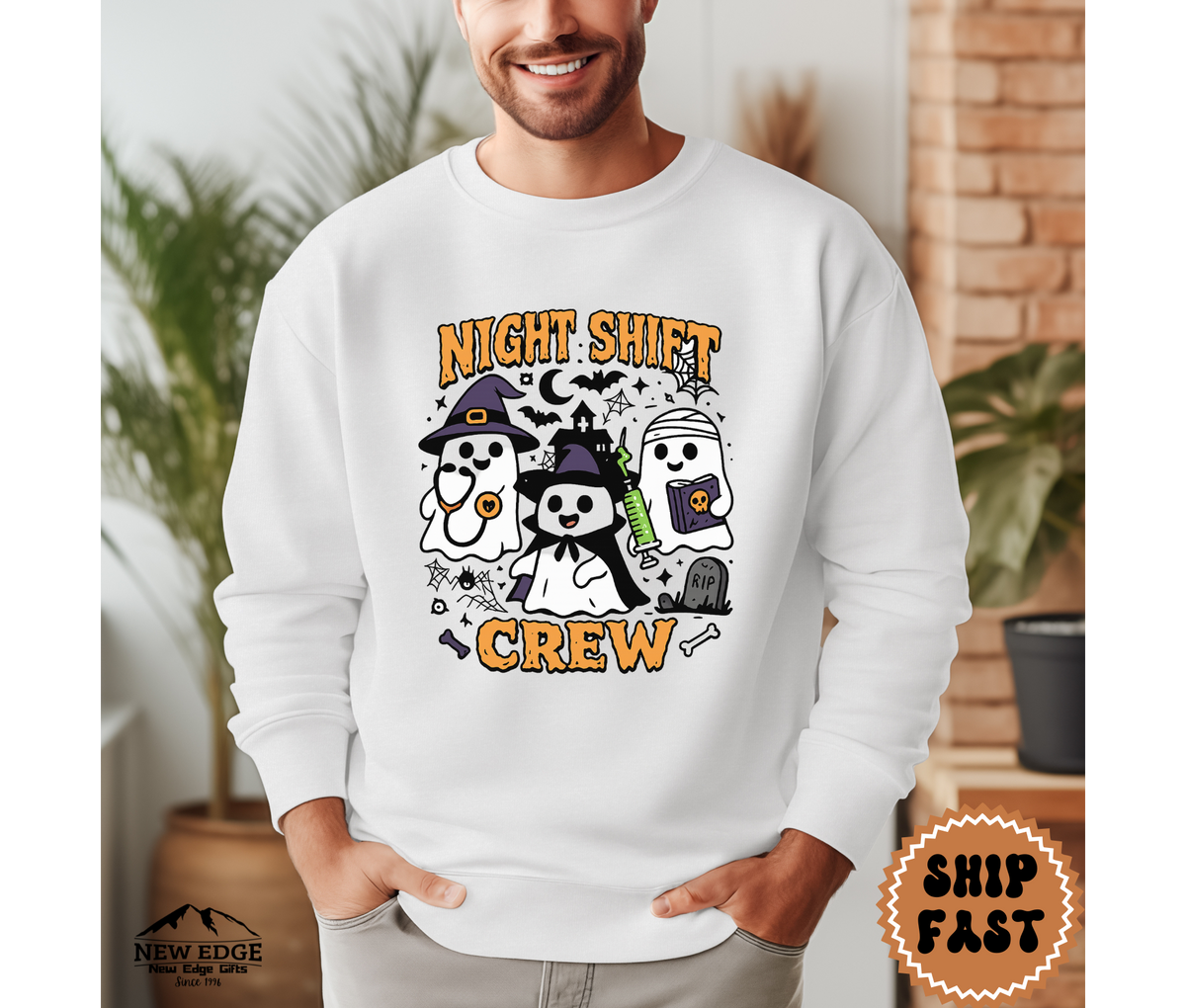 Unisex Nurse Night Shift Crew Halloween Sweatshirt | Funny Spooky Ghost Nurse Costume Top