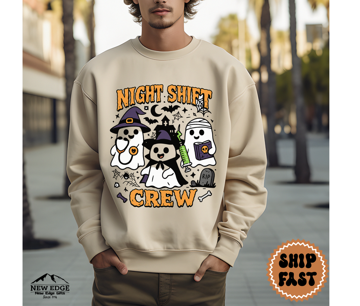 Unisex Nurse Night Shift Crew Halloween Sweatshirt | Funny Spooky Ghost Nurse Costume Top