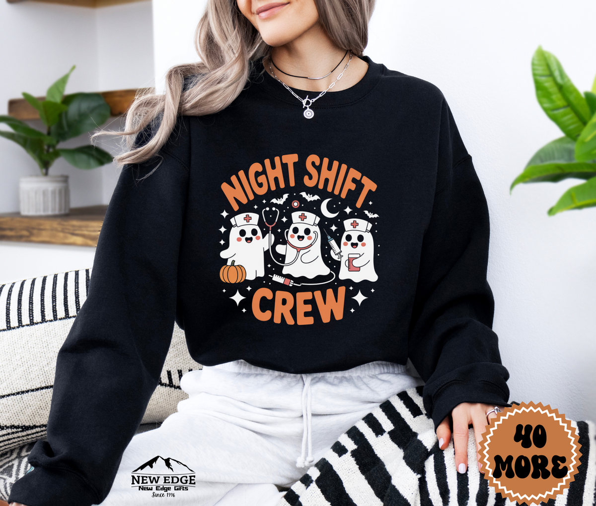 Unisex Nurse Night Shift Crew Halloween Sweatshirt | Funny Spooky Ghost Nurse Costume Top