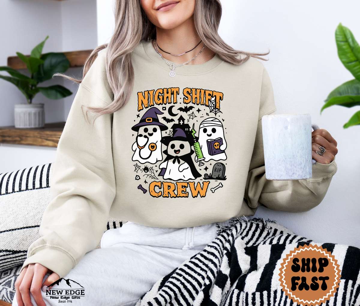 Unisex Nurse Night Shift Crew Halloween Sweatshirt | Funny Spooky Ghost Nurse Costume Top