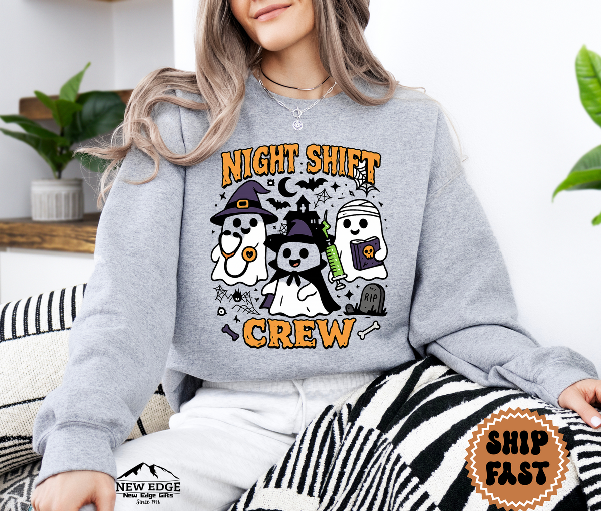 Unisex Nurse Night Shift Crew Halloween Sweatshirt | Funny Spooky Ghost Nurse Costume Top