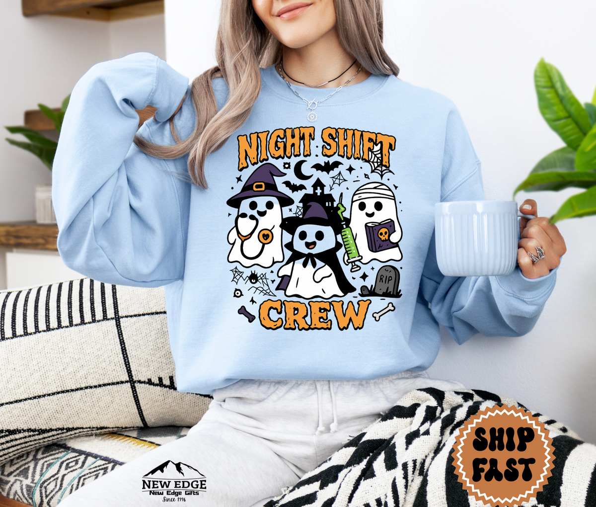Unisex Nurse Night Shift Crew Halloween Sweatshirt | Funny Spooky Ghost Nurse Costume Top
