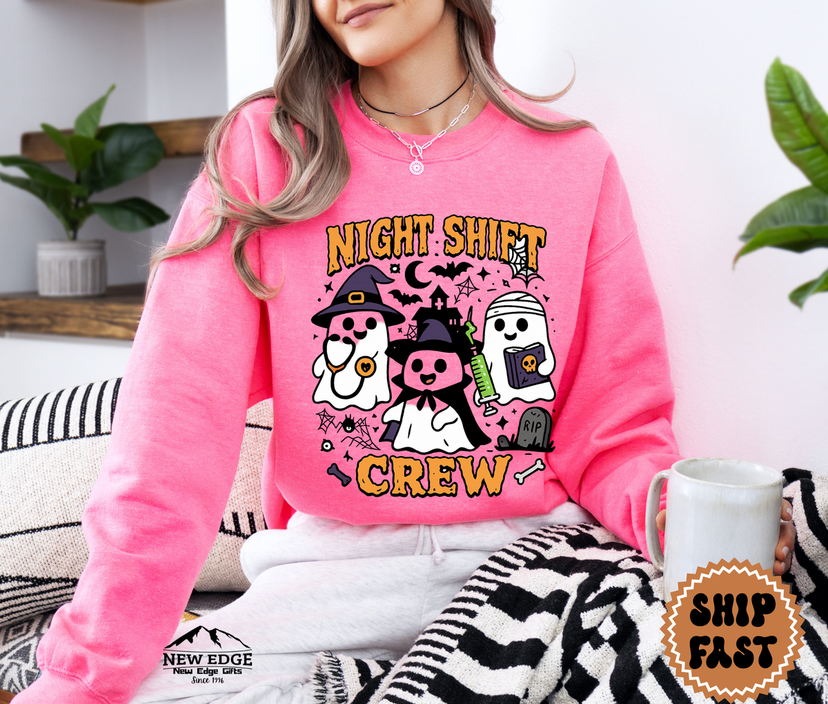 Unisex Nurse Night Shift Crew Halloween Sweatshirt | Funny Spooky Ghost Nurse Costume Top