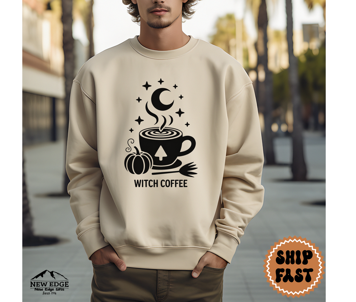 Unisex Witch Coffee Halloween Sweatshirt – Spooky Latte Lover Cozy Fall Pullover