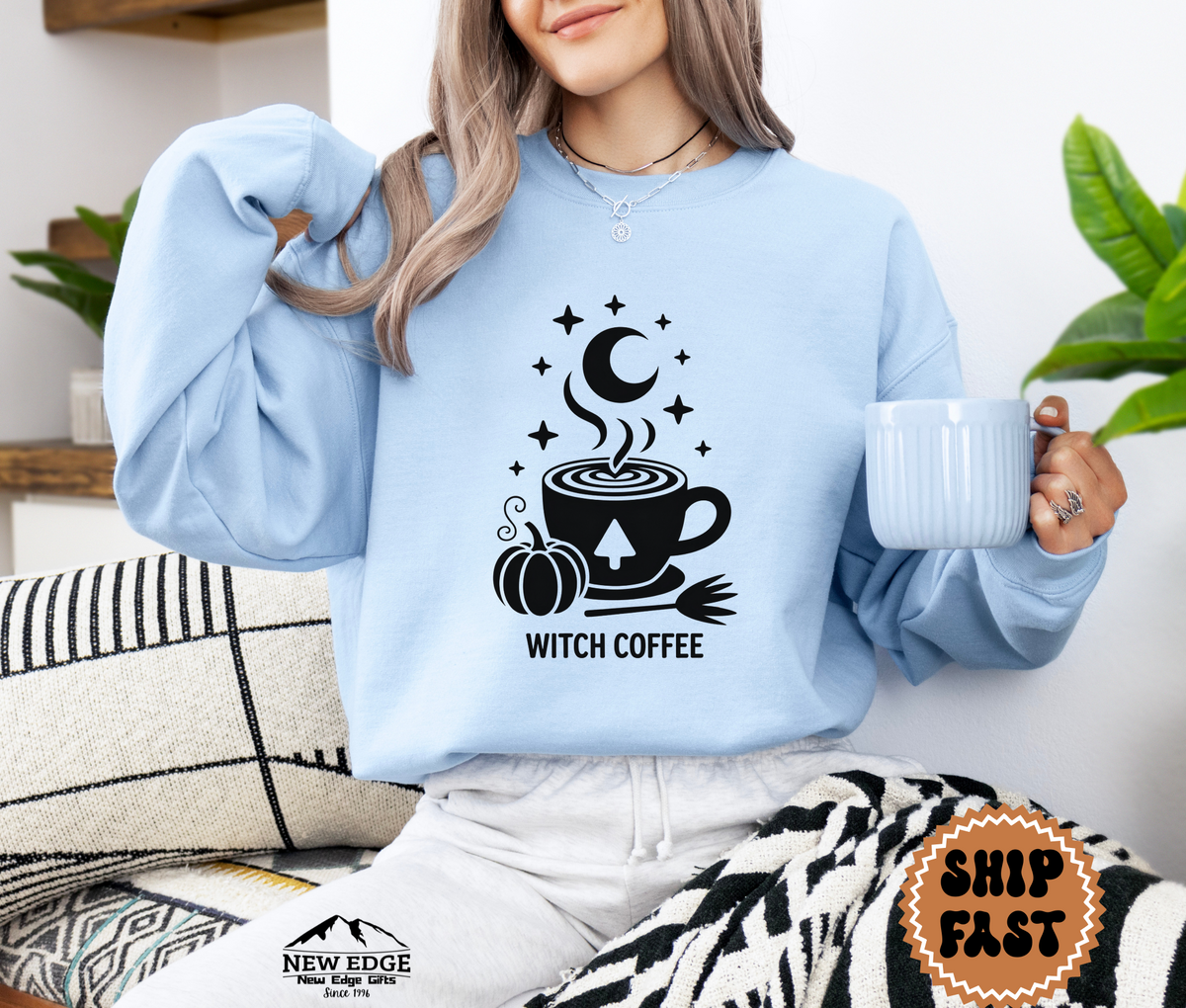 Unisex Witch Coffee Halloween Sweatshirt – Spooky Latte Lover Cozy Fall Pullover