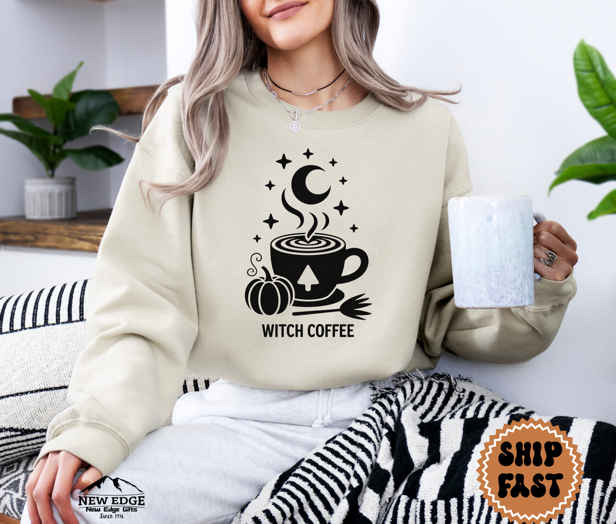 Unisex Witch Coffee Halloween Sweatshirt – Spooky Latte Lover Cozy Fall Pullover