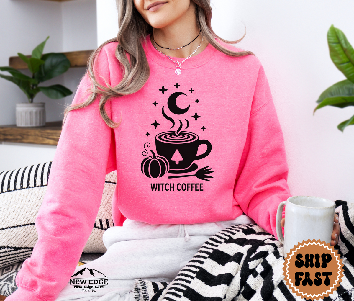 Unisex Witch Coffee Halloween Sweatshirt – Spooky Latte Lover Cozy Fall Pullover