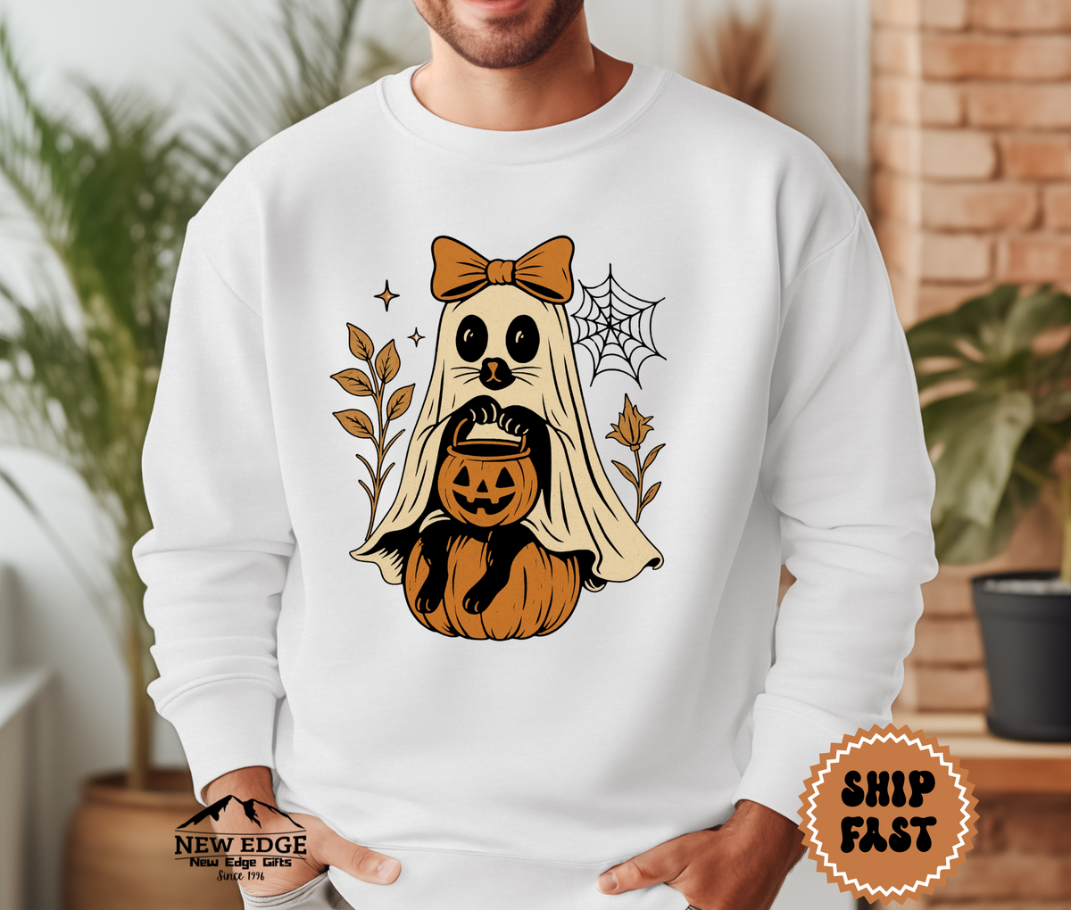 Unisex Raccoon Ghost Halloween Sweatshirt – Cute Spooky Forest Creature Cozy Fall Pullover