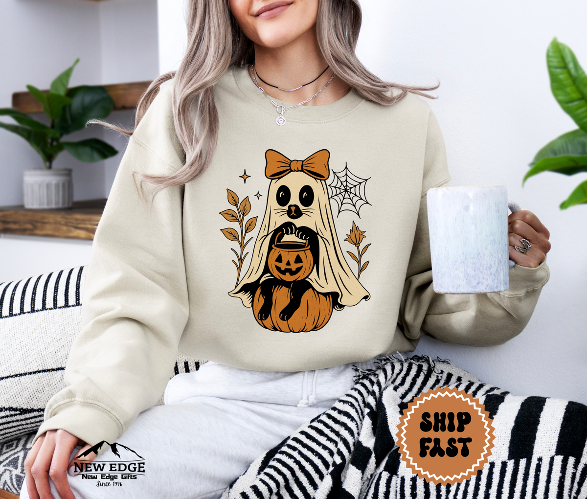 Unisex Raccoon Ghost Halloween Sweatshirt – Cute Spooky Forest Creature Cozy Fall Pullover
