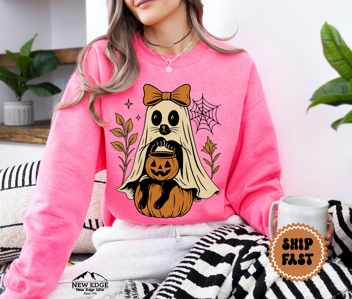 Unisex Raccoon Ghost Halloween Sweatshirt – Cute Spooky Forest Creature Cozy Fall Pullover