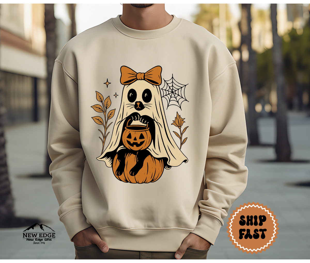 Unisex Raccoon Ghost Halloween Sweatshirt – Cute Spooky Forest Creature Cozy Fall Pullover