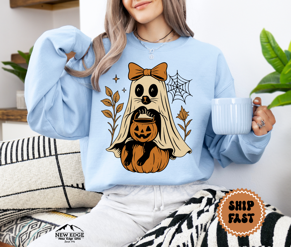 Unisex Raccoon Ghost Halloween Sweatshirt – Cute Spooky Forest Creature Cozy Fall Pullover