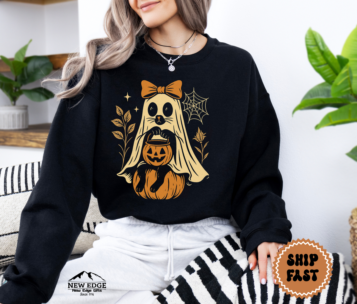 Unisex Raccoon Ghost Halloween Sweatshirt – Cute Spooky Forest Creature Cozy Fall Pullover