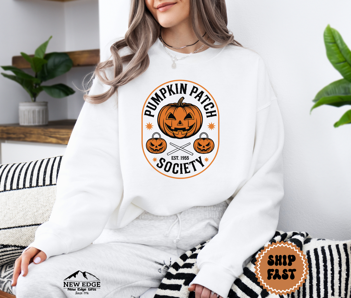 Unisex Circular Pumpkin Patch Society Halloween Sweatshirt – Vintage Jack-O’-Lantern Cozy Fall Pullover