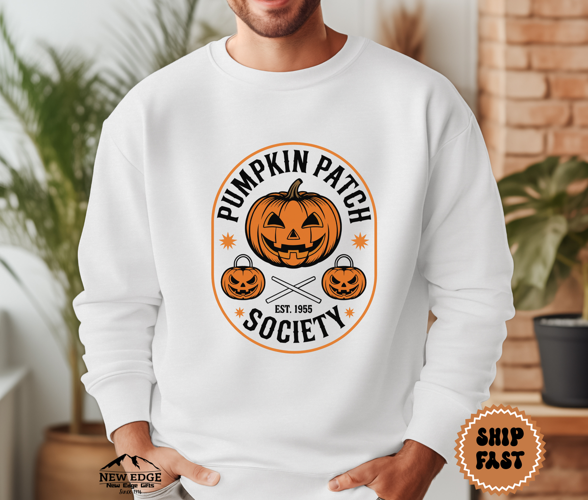 Unisex Circular Pumpkin Patch Society Halloween Sweatshirt – Vintage Jack-O’-Lantern Cozy Fall Pullover