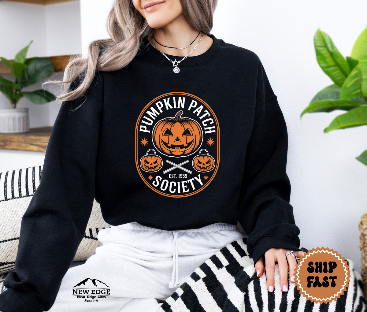 Unisex Circular Pumpkin Patch Society Halloween Sweatshirt – Vintage Jack-O’-Lantern Cozy Fall Pullover