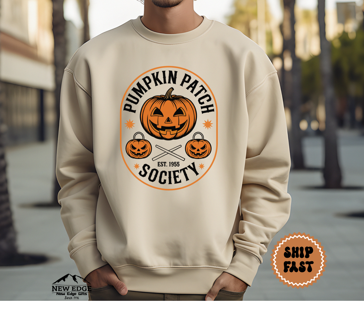 Unisex Circular Pumpkin Patch Society Halloween Sweatshirt – Vintage Jack-O’-Lantern Cozy Fall Pullover