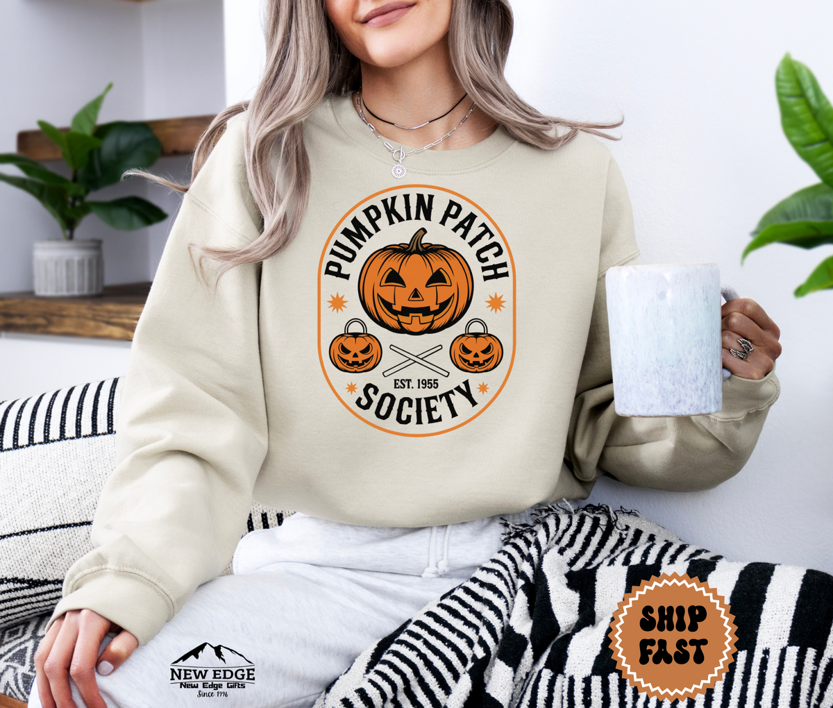Unisex Circular Pumpkin Patch Society Halloween Sweatshirt – Vintage Jack-O’-Lantern Cozy Fall Pullover