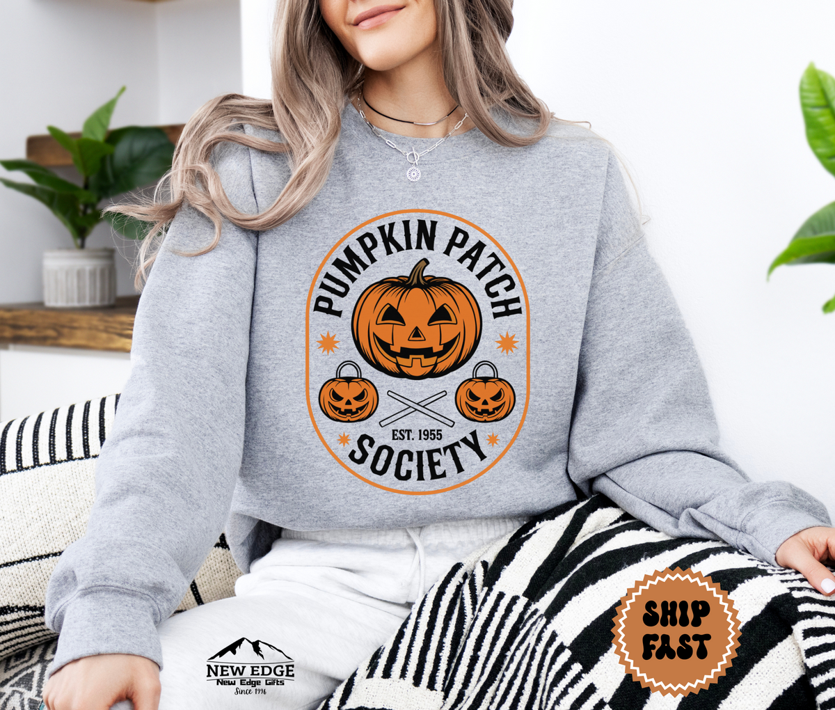 Unisex Circular Pumpkin Patch Society Halloween Sweatshirt – Vintage Jack-O’-Lantern Cozy Fall Pullover