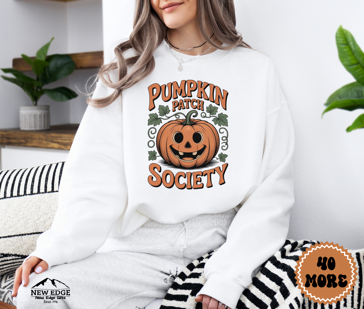 Unisex Pumpkin Face Patch Society Halloween Sweatshirt – Vintage Jack-O’-Lantern Cozy Fall Pullover