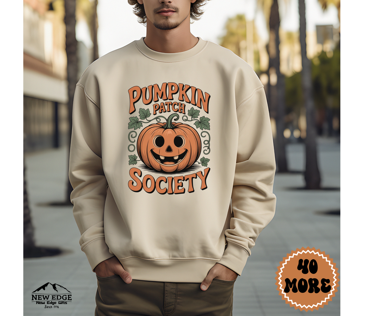 Unisex Pumpkin Face Patch Society Halloween Sweatshirt – Vintage Jack-O’-Lantern Cozy Fall Pullover