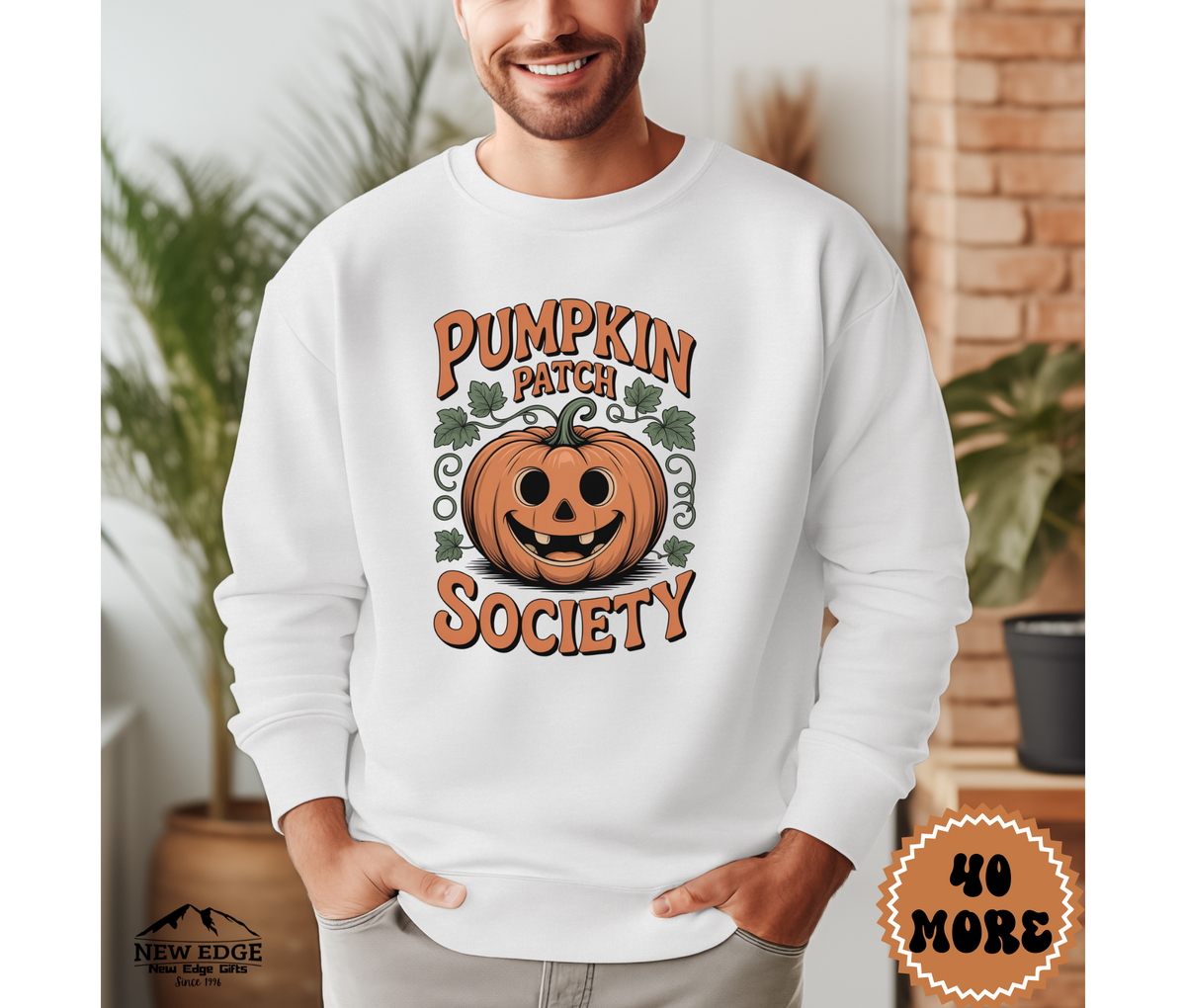 Unisex Pumpkin Face Patch Society Halloween Sweatshirt – Vintage Jack-O’-Lantern Cozy Fall Pullover