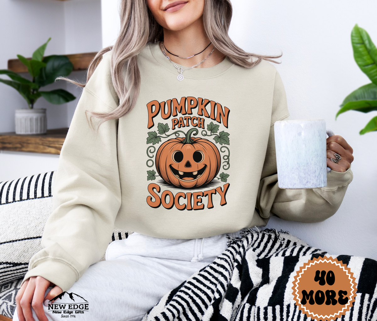 Unisex Pumpkin Face Patch Society Halloween Sweatshirt – Vintage Jack-O’-Lantern Cozy Fall Pullover
