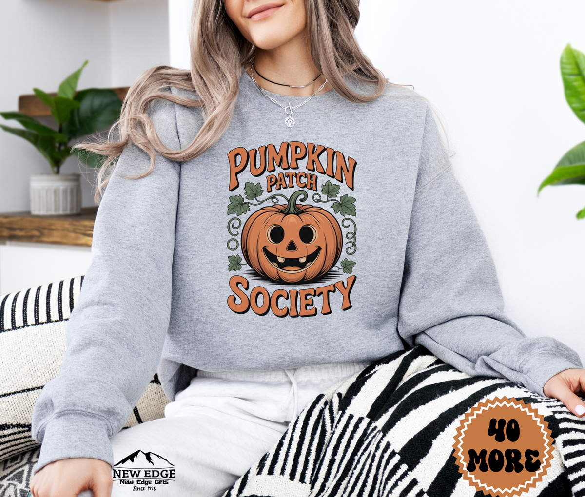 Unisex Pumpkin Face Patch Society Halloween Sweatshirt – Vintage Jack-O’-Lantern Cozy Fall Pullover