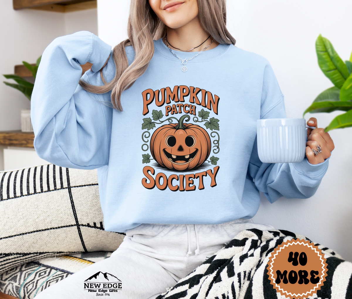 Unisex Pumpkin Face Patch Society Halloween Sweatshirt – Vintage Jack-O’-Lantern Cozy Fall Pullover