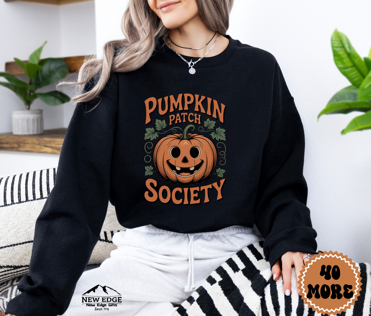 Unisex Pumpkin Face Patch Society Halloween Sweatshirt – Vintage Jack-O’-Lantern Cozy Fall Pullover