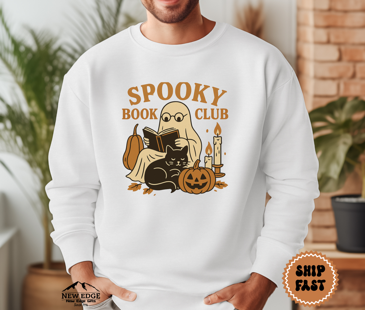 Unisex Ghost Reading a Book Halloween Sweatshirt – Spooky Book Lover Cozy Fall Pullover