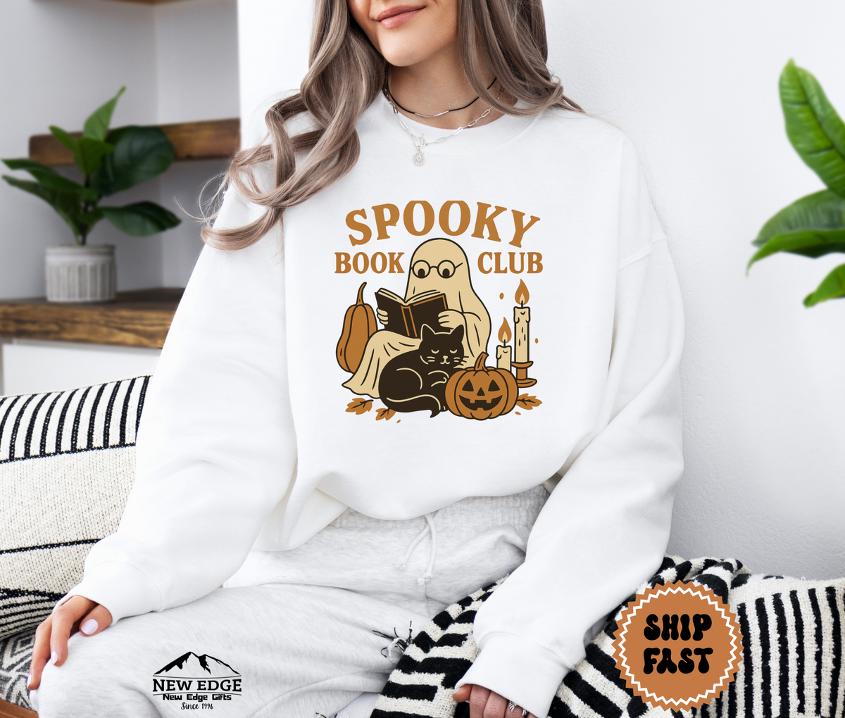 Unisex Ghost Reading a Book Halloween Sweatshirt – Spooky Book Lover Cozy Fall Pullover