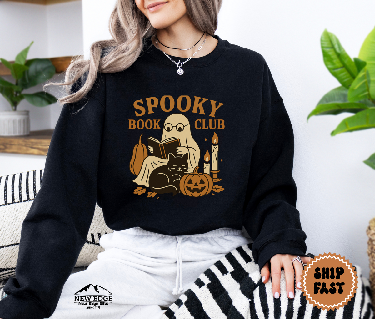 Unisex Ghost Reading a Book Halloween Sweatshirt – Spooky Book Lover Cozy Fall Pullover