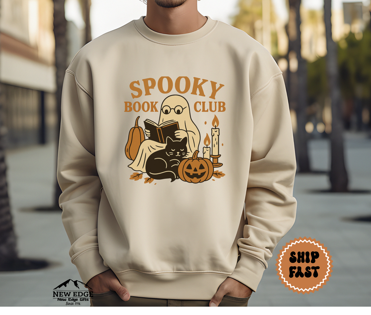 Unisex Ghost Reading a Book Halloween Sweatshirt – Spooky Book Lover Cozy Fall Pullover