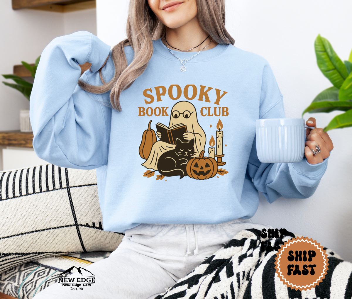 Unisex Ghost Reading a Book Halloween Sweatshirt – Spooky Book Lover Cozy Fall Pullover