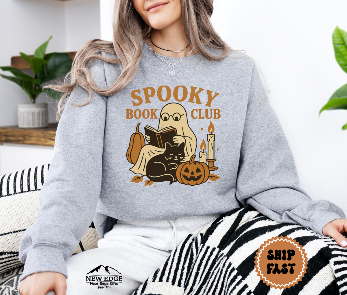 Unisex Ghost Reading a Book Halloween Sweatshirt – Spooky Book Lover Cozy Fall Pullover