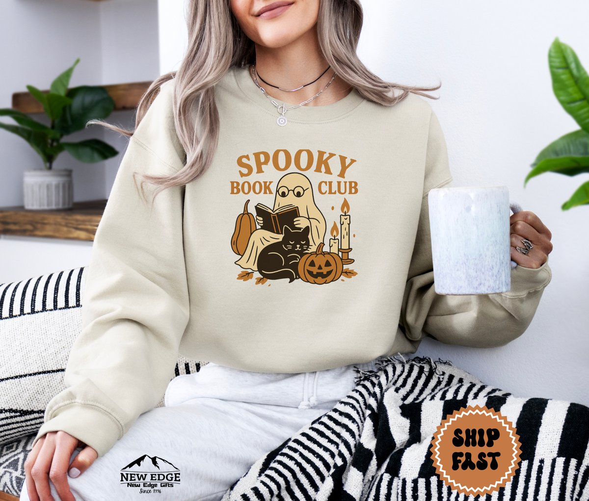 Unisex Ghost Reading a Book Halloween Sweatshirt – Spooky Book Lover Cozy Fall Pullover