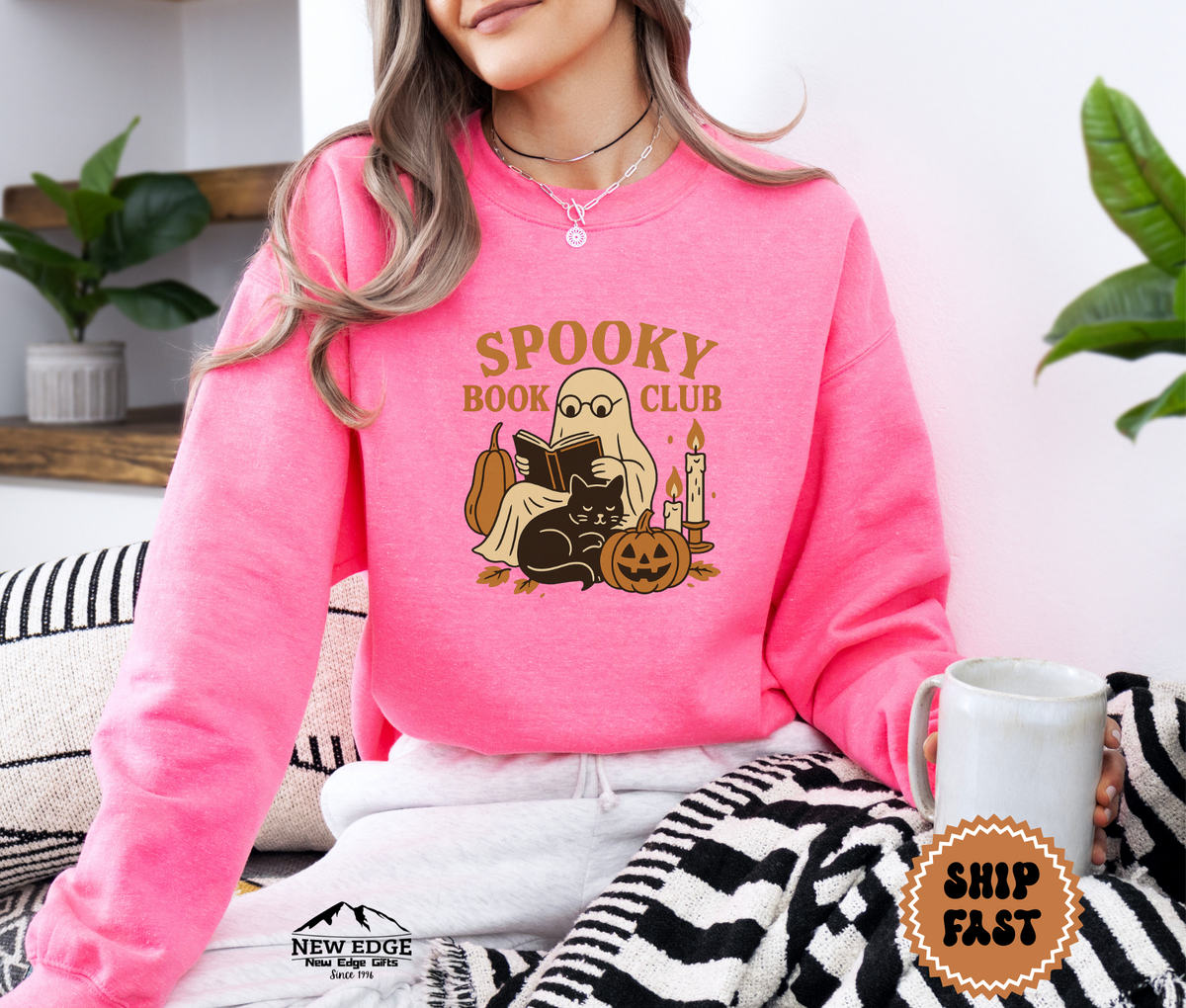 Unisex Ghost Reading a Book Halloween Sweatshirt – Spooky Book Lover Cozy Fall Pullover