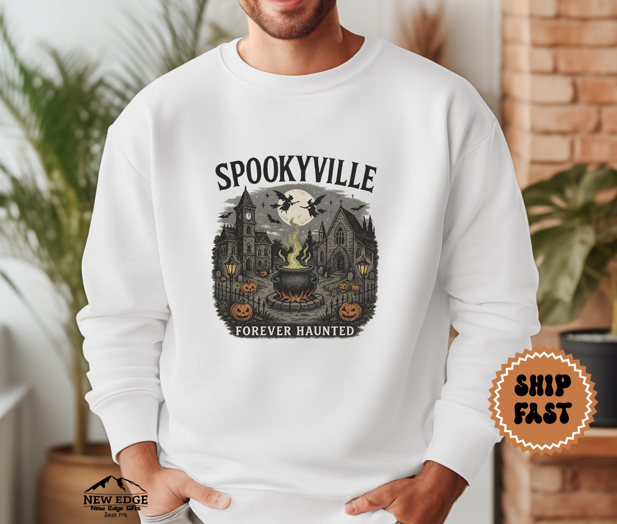 Unisex Spookyville Halloween Sweatshirt | Haunted Town Pullover | Cozy Gothic Fall Crewneck