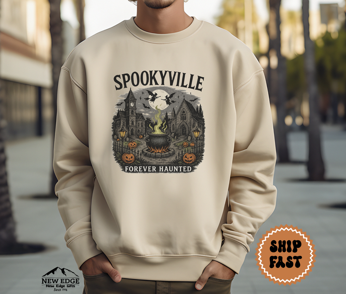 Unisex Spookyville Halloween Sweatshirt | Haunted Town Pullover | Cozy Gothic Fall Crewneck