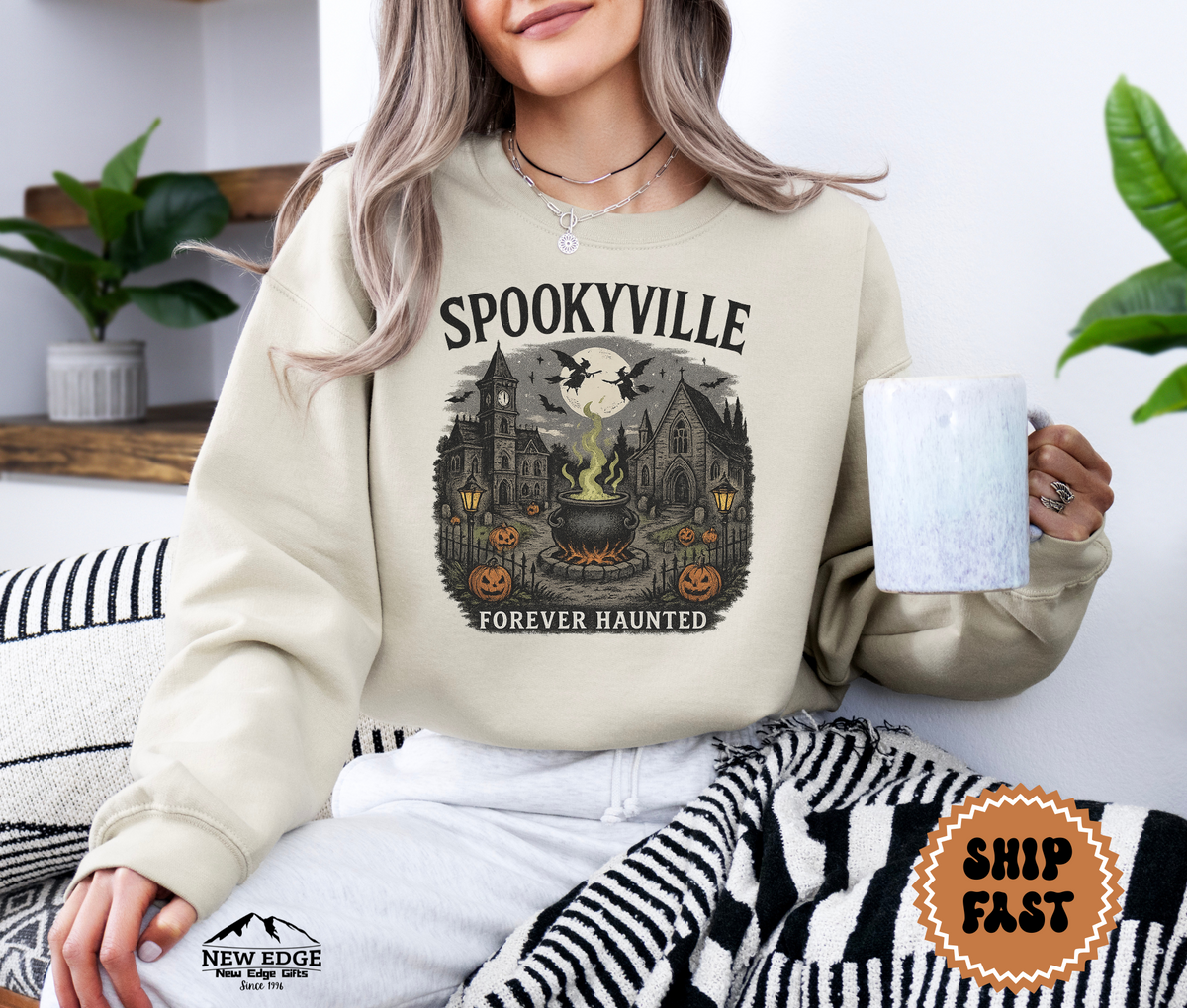 Unisex Spookyville Halloween Sweatshirt | Haunted Town Pullover | Cozy Gothic Fall Crewneck