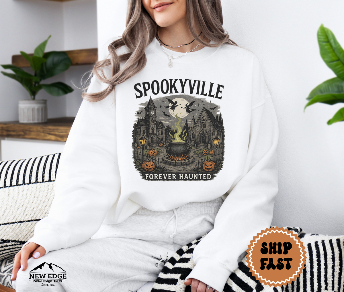 Unisex Spookyville Halloween Sweatshirt | Haunted Town Pullover | Cozy Gothic Fall Crewneck