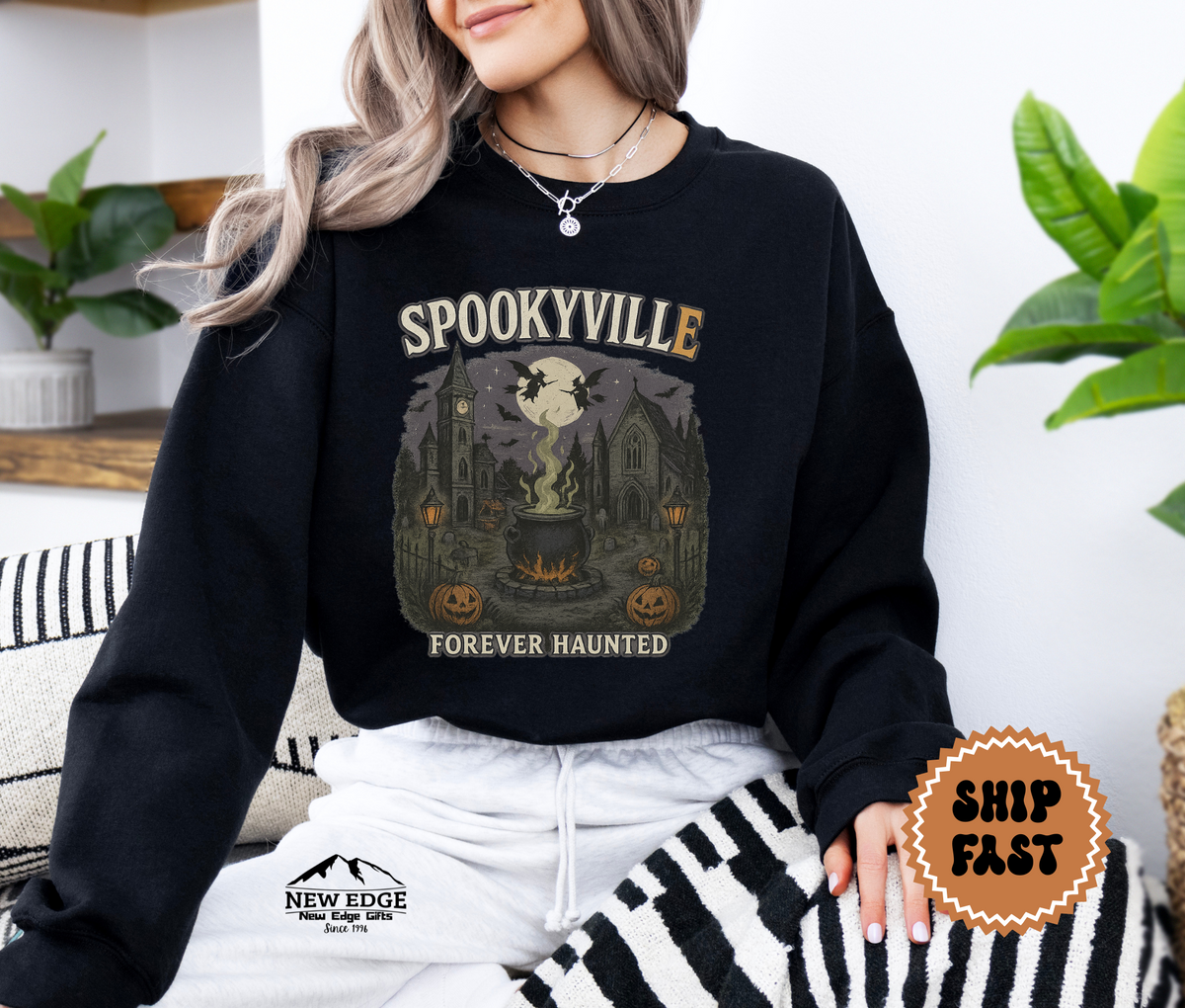 Unisex Spookyville Halloween Sweatshirt | Haunted Town Pullover | Cozy Gothic Fall Crewneck