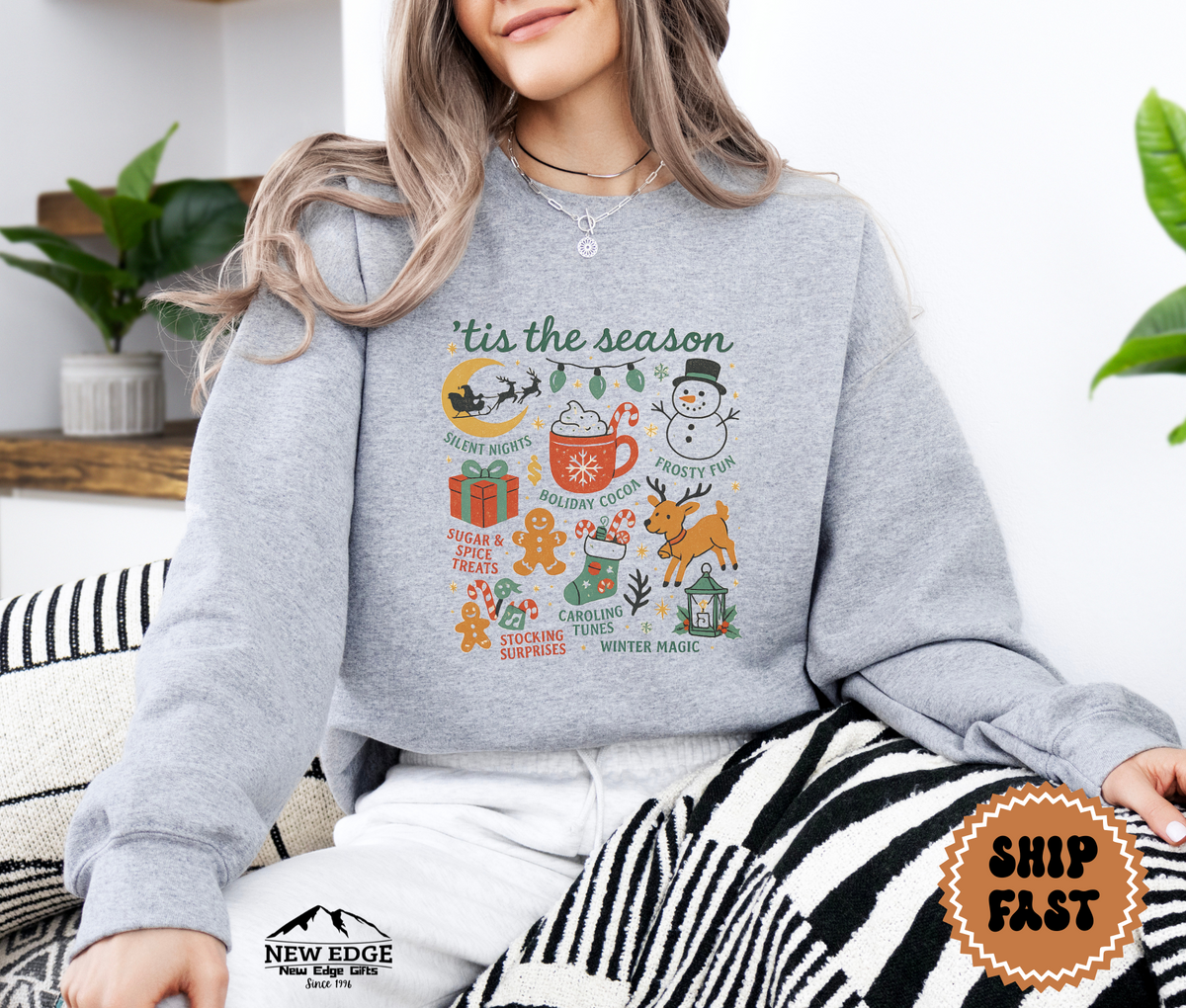 Unisex “’Tis the Season” Christmas Sweatshirt | Cozy Holiday Pullover | Festive Winter Crewneck