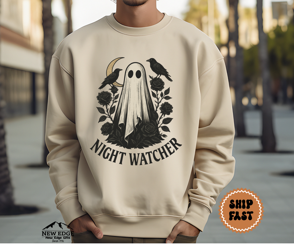 Unisex Night Watcher Halloween Sweatshirt | Gothic Ghost Crewneck Pullover | Spooky Season Sweater