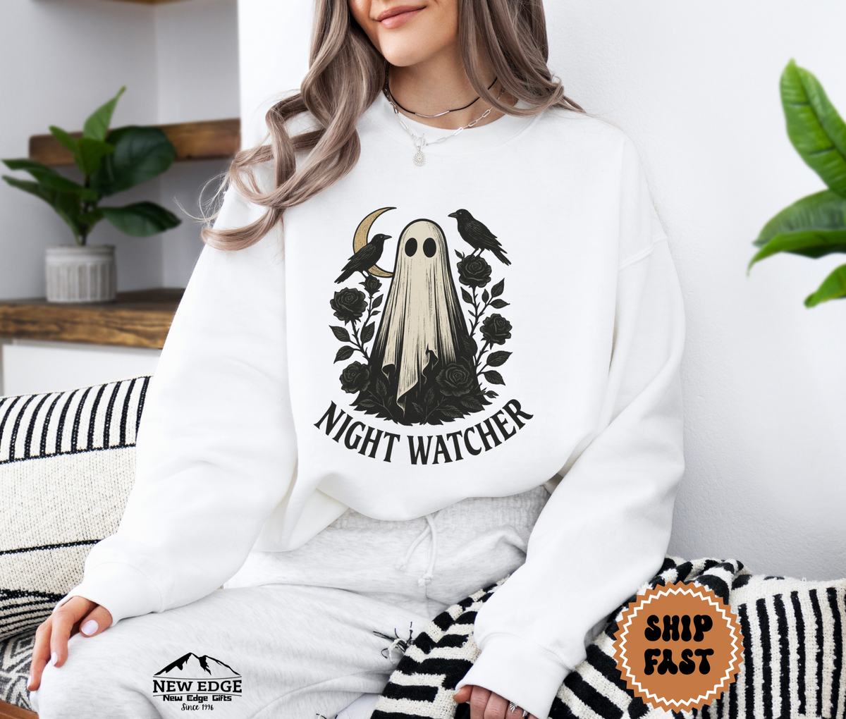 Unisex Night Watcher Halloween Sweatshirt | Gothic Ghost Crewneck Pullover | Spooky Season Sweater