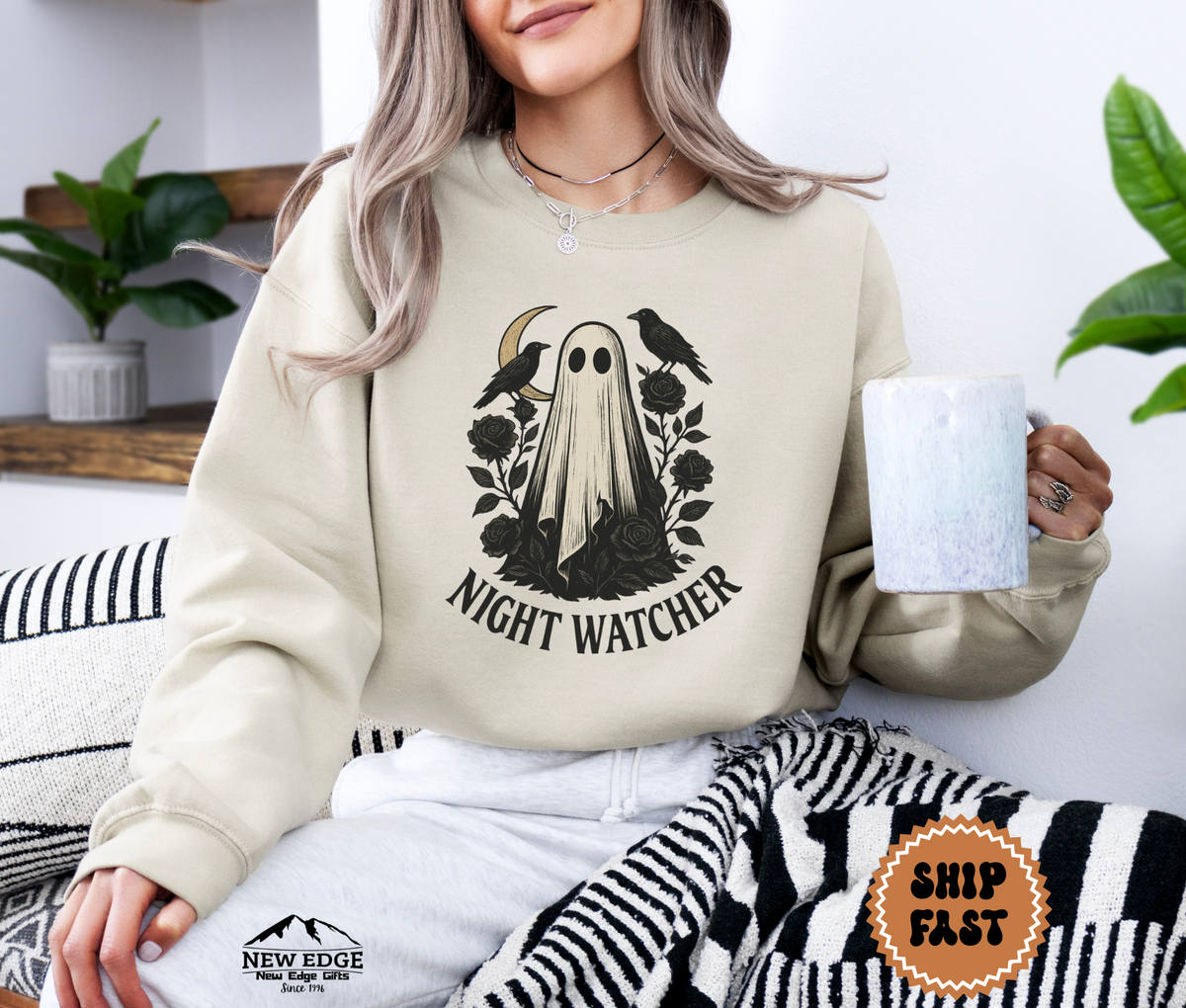 Unisex Night Watcher Halloween Sweatshirt | Gothic Ghost Crewneck Pullover | Spooky Season Sweater