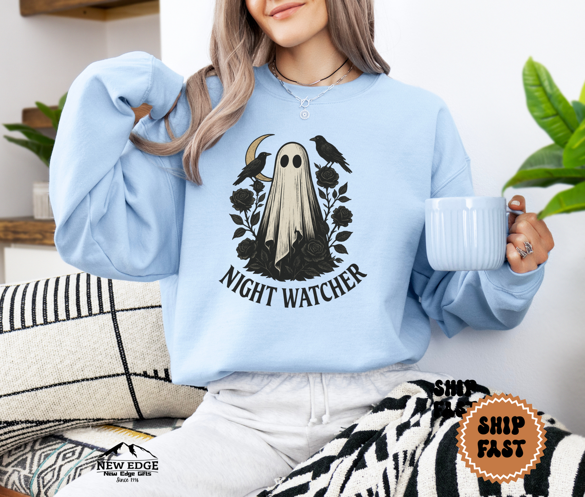 Unisex Night Watcher Halloween Sweatshirt | Gothic Ghost Crewneck Pullover | Spooky Season Sweater