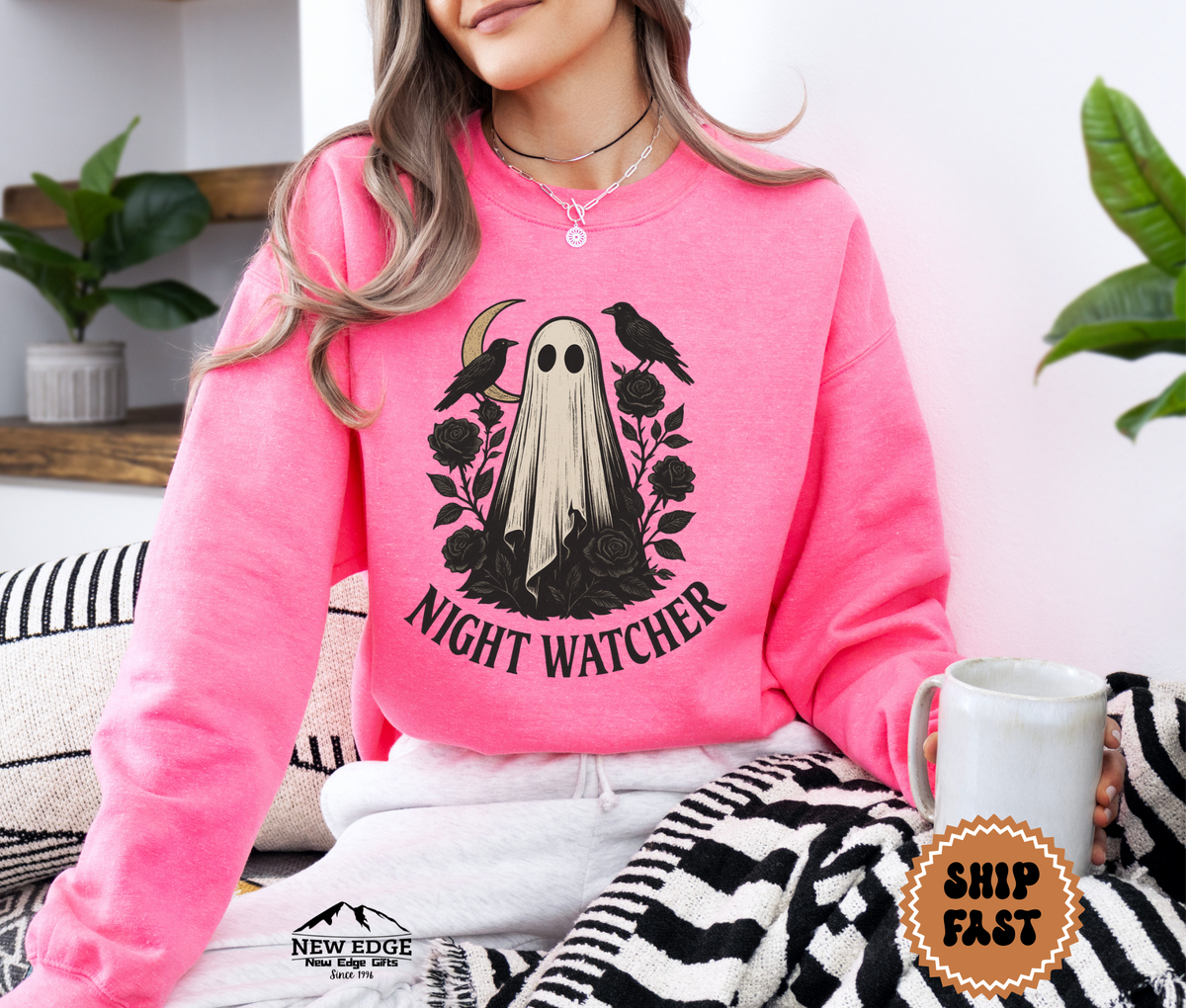 Unisex Night Watcher Halloween Sweatshirt | Gothic Ghost Crewneck Pullover | Spooky Season Sweater